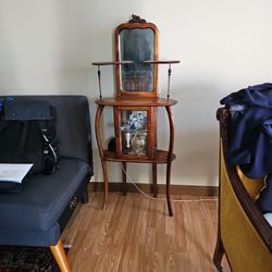 Victorian Style Carved Wood Mirrored Display Shelf 