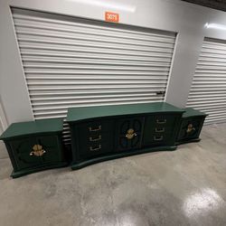 🚨Free Delivery NJ/NY Set of Bedroom Used Green Solid Wood Dresser And Nightstands 