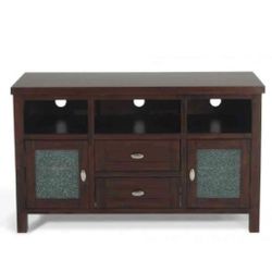 Heavy Dark Wood Finish Entertainment Center Table 