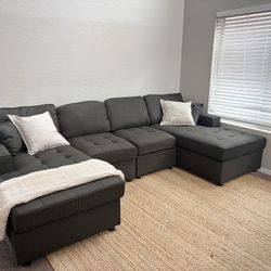 Grey double chaise couch