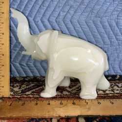 Vintage Carved Marble/Onyx Stone Elephant Good Luck Trunk Up (Large & Heavy)