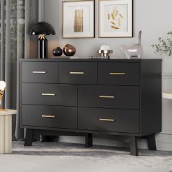 New 7 Drawer Dresser for Bedroom,Wood Modern Chest of Drawers with X-Shaped Sturdy Base,Black Dresser  New in box HLG045-BK 1. Modern Dresser for Bedr