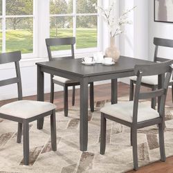 Brand New Gray Dining Table (48"×30"×30"H) + 4 Gray Linen Chairs