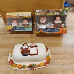 Publix Pilgrim Salt And Pepper Shakers And Butter Dish 