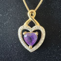 ROSS SIMONS Sterling Silver Real Diamond Amethyst Heart Mini Pendant