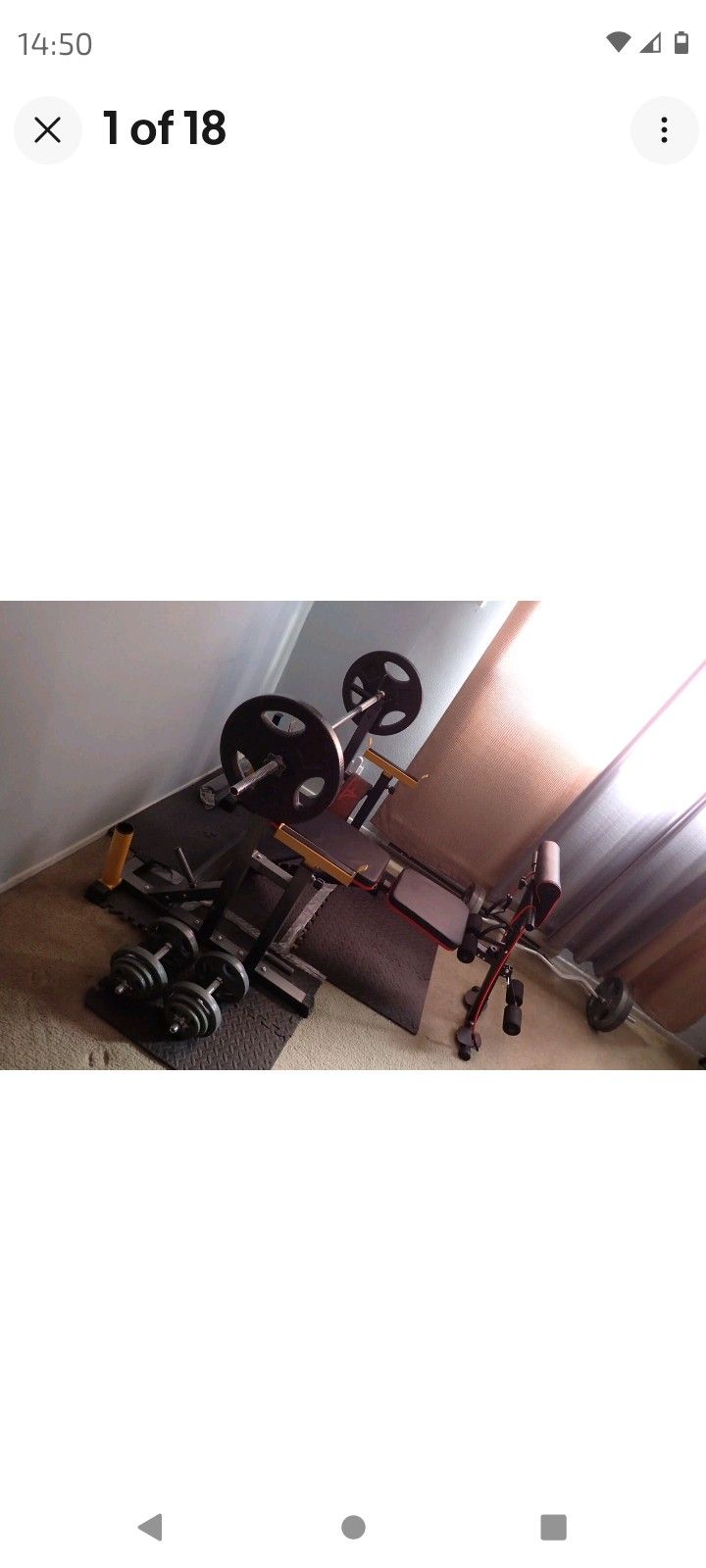 Weight set plates 270 lbs /1 inch  4 bars Stand/Bracket Bench Mats