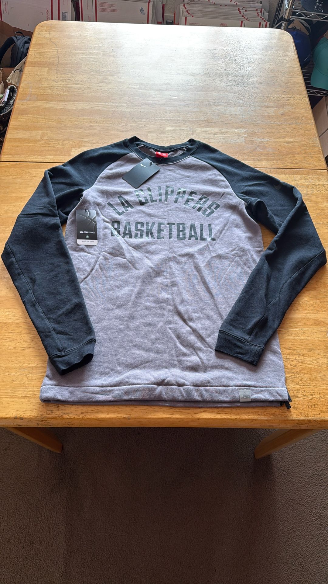 New Nike LA Clippers Crew Sweater Sweatshirt Black Gray Men’s S Small