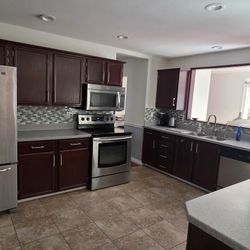 Full Kitchen Set. Appliances, Cabinets, And Counters 