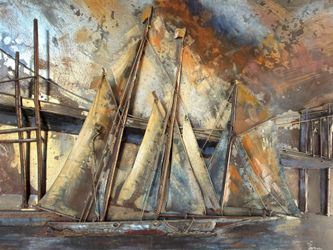 Acid wash metal wall art - Sails