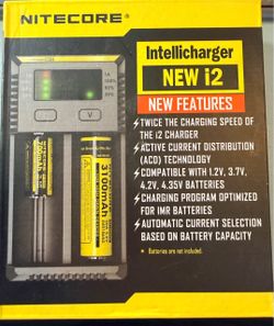 Nitecore NEW i2 Intellicharger, a 2-slot smart rechargeable-battery charger.
