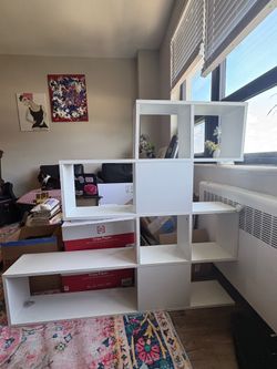 White geometric bookshelf