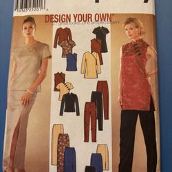 Simplicity sewing pattern 9868 oriental Asian Chinese modern dress pants top; size 6-12