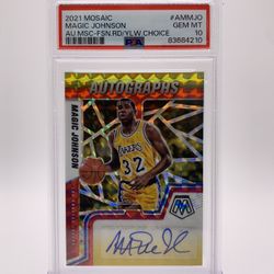 Magic Johnson 2021 Mosaic Autographs Fusion Red/Yellow PSA 10 GEM MINT