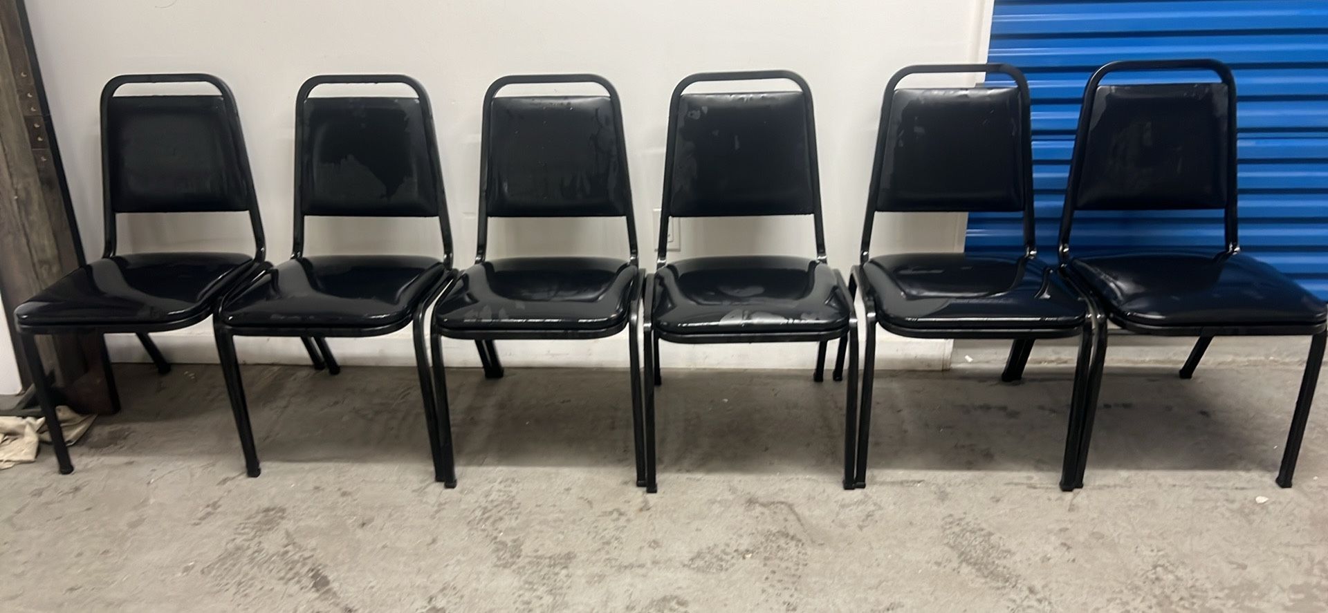 6 Black, Leather, And Metal Strong Good Condition Chairs