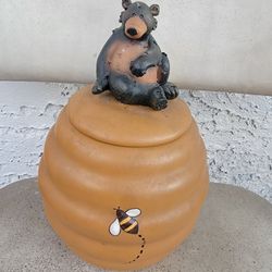 Honour Vintage Ceramic Black Bear Beehive Honey Pot Cookie Jar