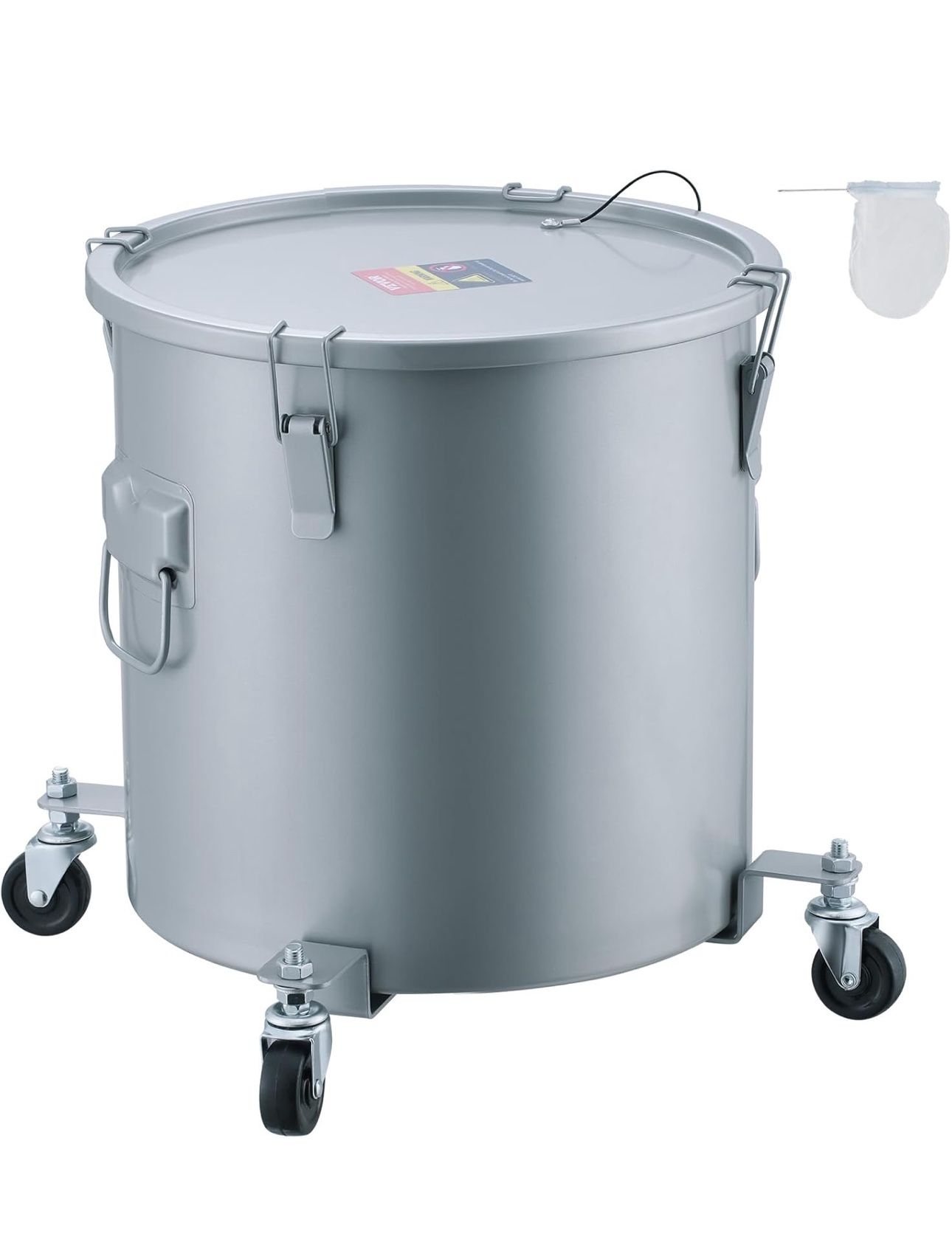 Fryer Grease Bucket, 8 Gal Oil Disposal Caddy with Caster Base, Carbon Steel with Rust-Proof Coating, Oil Transport Container with Lid, Lock Clips, Fi