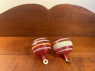 Set of 2 Vintage WW2 Unsilvered Christmas Ornaments Stripes about 2 3/8” wide