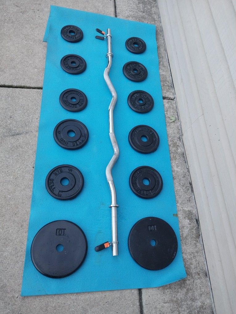 1" Curl Bar / Clips/ Weights