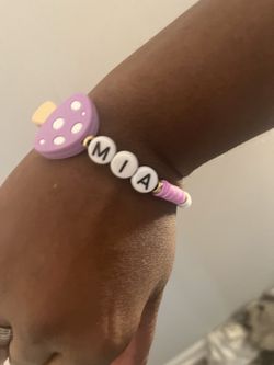 Personalized Purple Mushroom Name Beaded Bracelet – Kids Handmade Gift