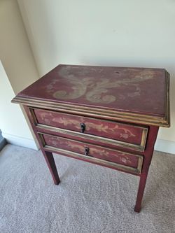 Red French Provincial Accent Table with Drawers