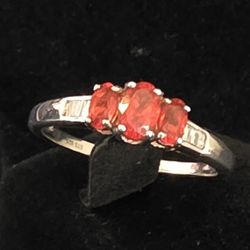 Crimson Fire Opal & Diamond Ring In 925 Sterling Silver, Size 11