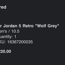 10.5 Jordan 5 Wolf Grey