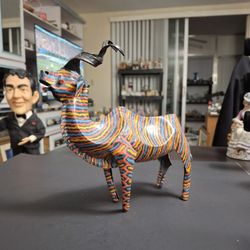 Unique Vintage Hand-painted Enamel On Tin Metal Sculpture Of An African Kudu, Folk Art Created In Zimbabwe 9.25"H X 9.25"L