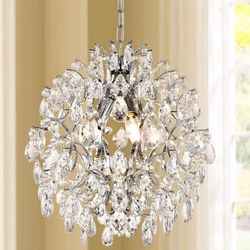Modern Pendant Chandelier Crystal Raindrop Lighting Ceiling Light Fixture Lamp for Dining Room Bathroom Bedroom Livingroom entryway 3 E12 Bulbs Requir