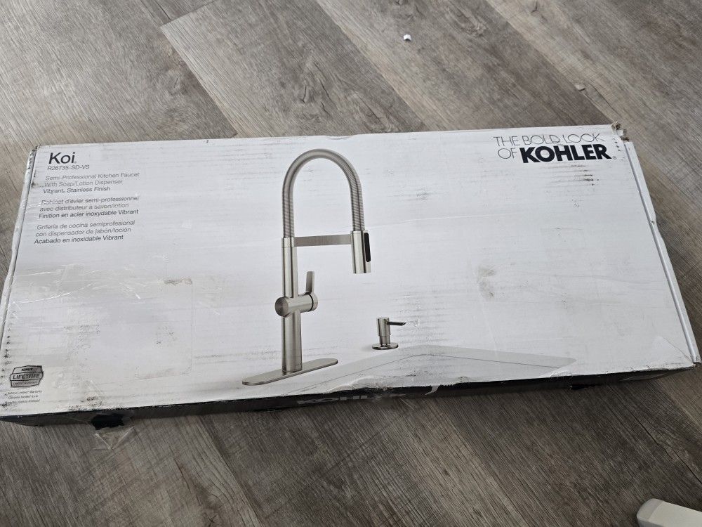 KOHLER Koi Vibrant Stainless Single Handle Pull-down Kitchen Faucet with Sprayer (Deck Plate and Soap Dispenser Included)