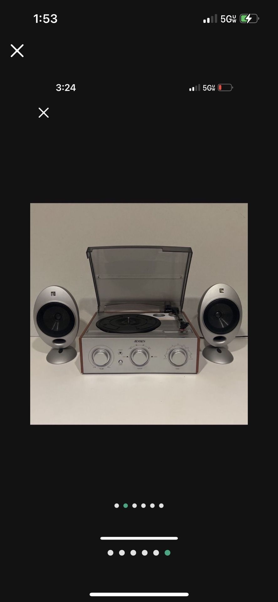 JENSEN JTA-220 3-Speed Turntable with AM/FM Stereo Receiver 2 KEF HTS2001 Egg Satellite Speakers