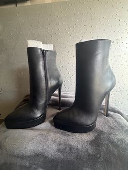 Black Leather Platform Stiletto Ankle Boots