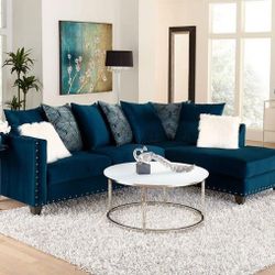 New Blue Sectional With Pillows