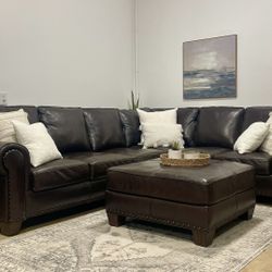 Top Grain Leather Sectional + Ottoman