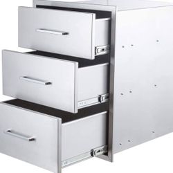 Outdoor Kitchen Drawers Stainless Steel 3-Drawer BBQ Drawer 18" W x 23" H x 23" D Enclosed Built-in Drawer Flush Mount for Outdoor Kitchens & BBQ Isla