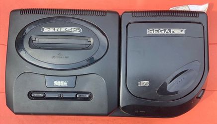 SEGA Genesis w/ SEGA CD Console - with Sega CD + Portable Sega check pictures ( no power supply  )