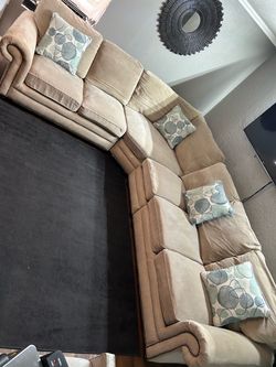 Large Tan Fabric Sectional Sofa