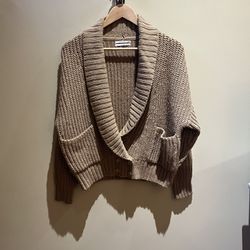 Anthropologie Deep-V Cardigan Sweater Size Small Honey Brown Double Breasted