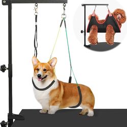 Dog Grooming Arm with Pet Grooming Hammock, getlstub 35" Pet Grooming Table Arm with Adjustable No Sit Haunch Holders, Dog Grooming Stand with Loop No