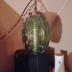 Mcm Green Glass Hanging Swag  Lamp