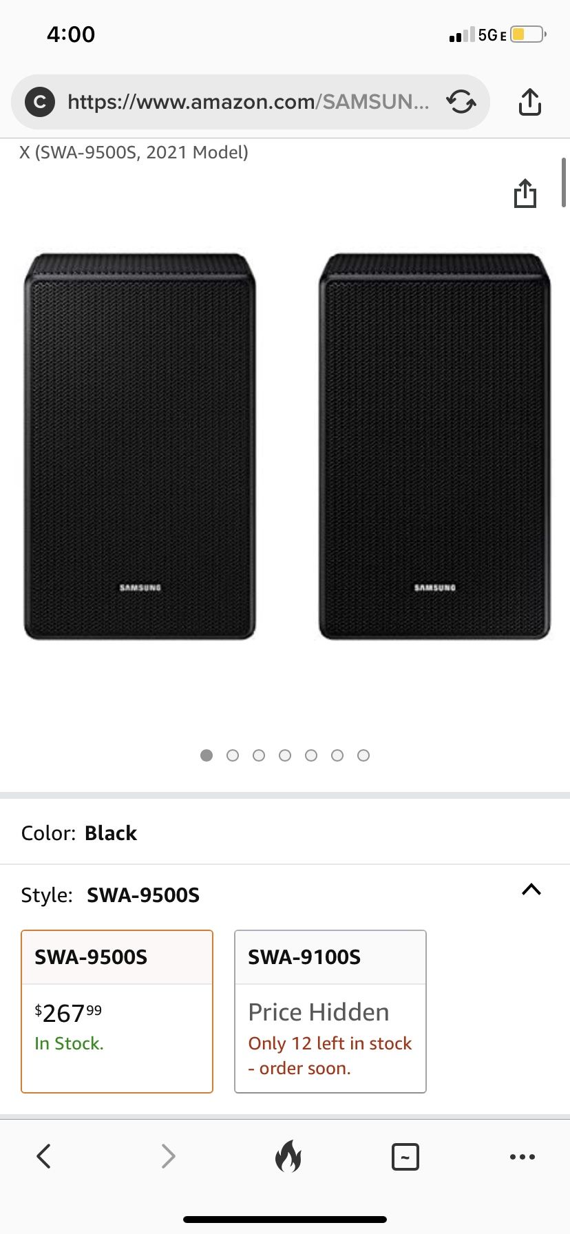 New Open Box SAMSUNG 9500S Rear Speaker Kit - Wireless Dolby Atmos/DTS: X (SWA-9500S, 2021 Model)