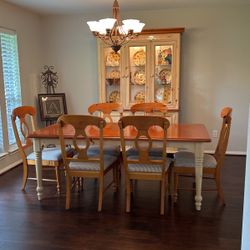 Dining Table, 6 Chairs, Buffet w/ Lighted Hutch