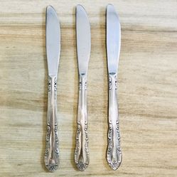 Lot of 3 Dinner Knives Imperial Stainless Flatware Korea. Solid Handle.