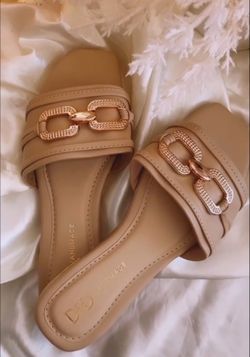 ESLABÓN BEIGE - Women’s Flat Slide Sandals – Handmade Woven Summer Sandals