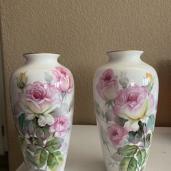 Vintage Noritake Hand Painted Bone China 8 1/2 Vases