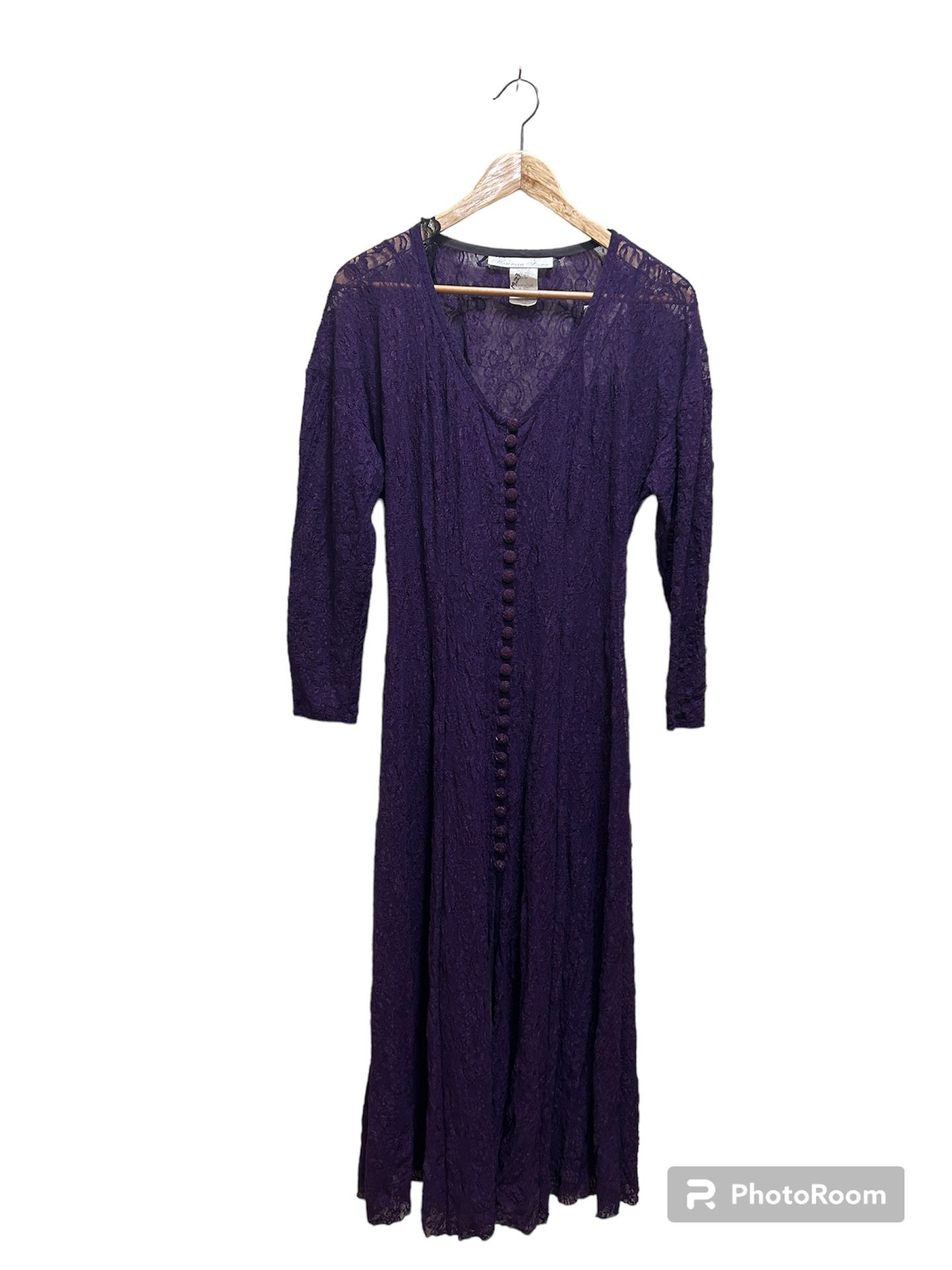 Florencia Fiume Maxi Dress L Purple Lace Buttons Cottage Witchy Whimsy Grunge