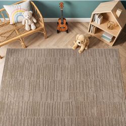 Rugshop Horizontal Dash Soft Shag High-Low Area Rug, 4' x 6' Beige Horizontal Dash Texture | High-Low Shag | 0.71" Pile | Warm Sand Beige | 100% Polye
