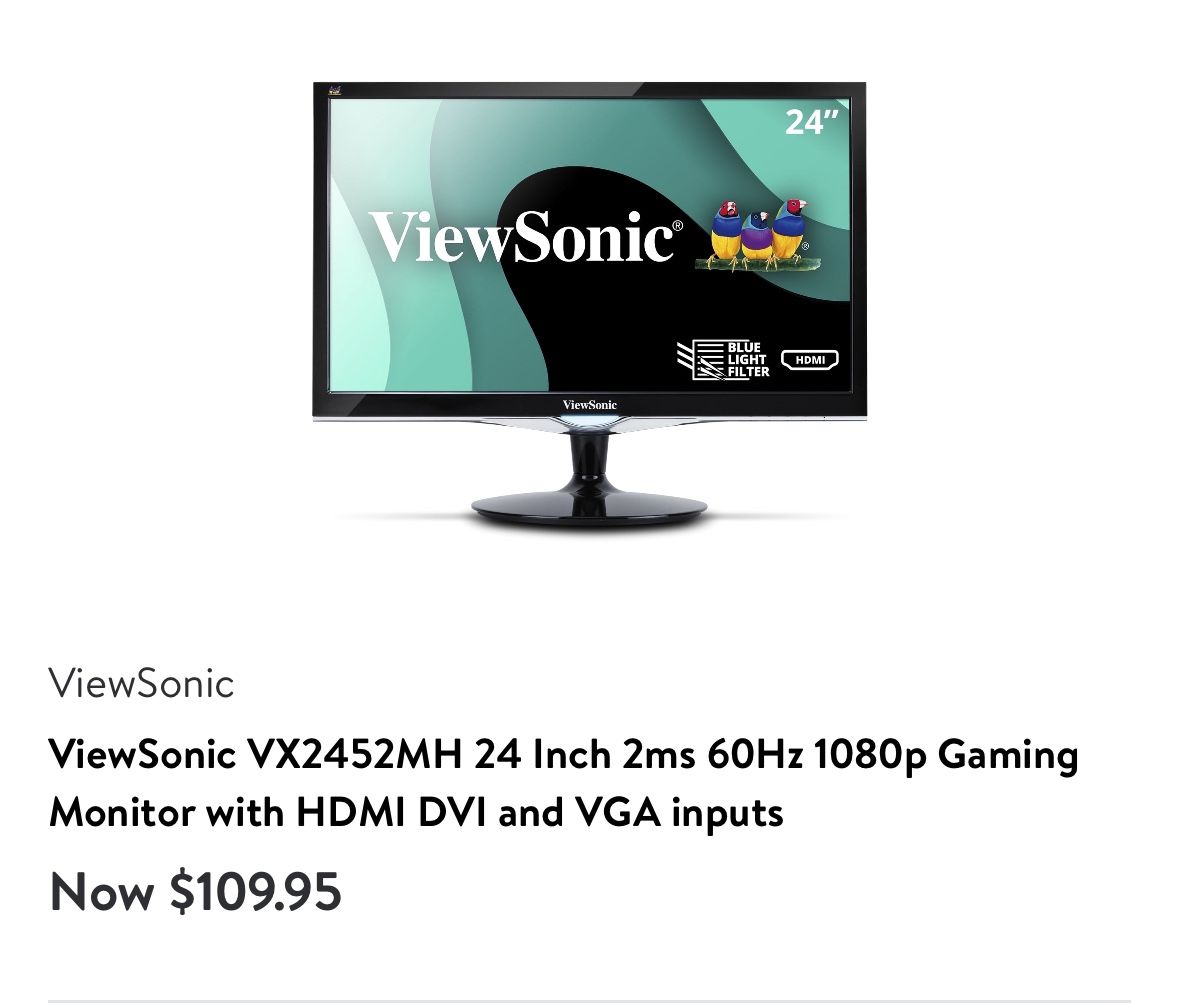 2 ViewSonic 24 Inch 1080 Gaming Monitors