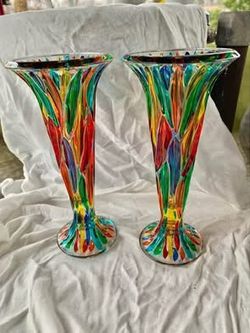 Two vintage Due Zeta Murano Multi Color Vases. 