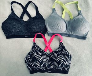 3 VSX Victoria’s Secret Sports Bras - gray knit + mesh + chevron 34 DD