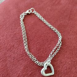 Beauty & Health.double Sterling Silver .925   Bracelet With Heart Pendant.Nice